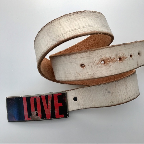 Handmade Distressed LOVE Buckle & Leather Belt - Picture 3 of 5