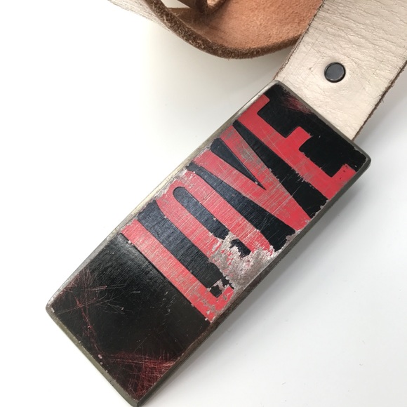 Handmade Distressed LOVE Buckle & Leather Belt - Picture 4 of 5