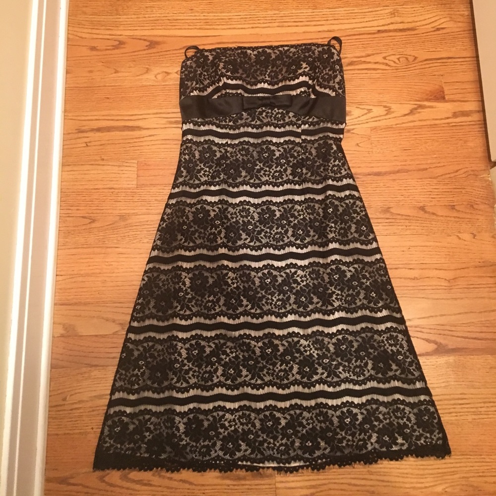 Strapless black lace dress
