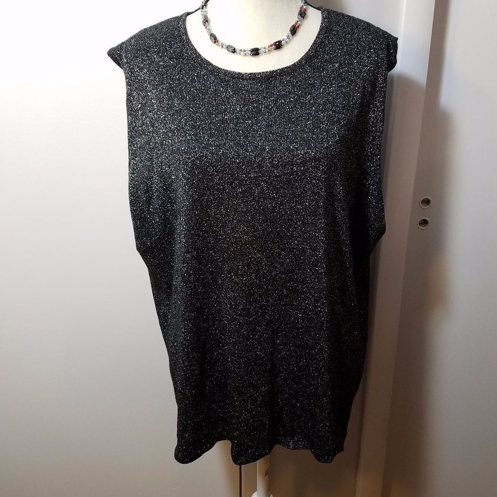 Susan Graver Silver Metallic on Black Stretch Top