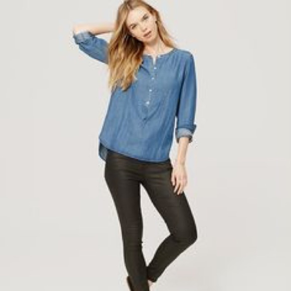 Collarless Chambray Softened Shirt