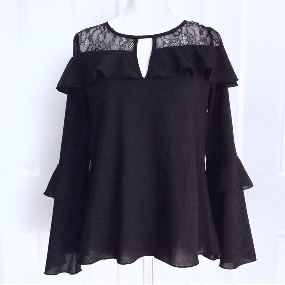 Nordstrom Tops - 💙 Bell Long Sleeve With Lace Inserts Black Top