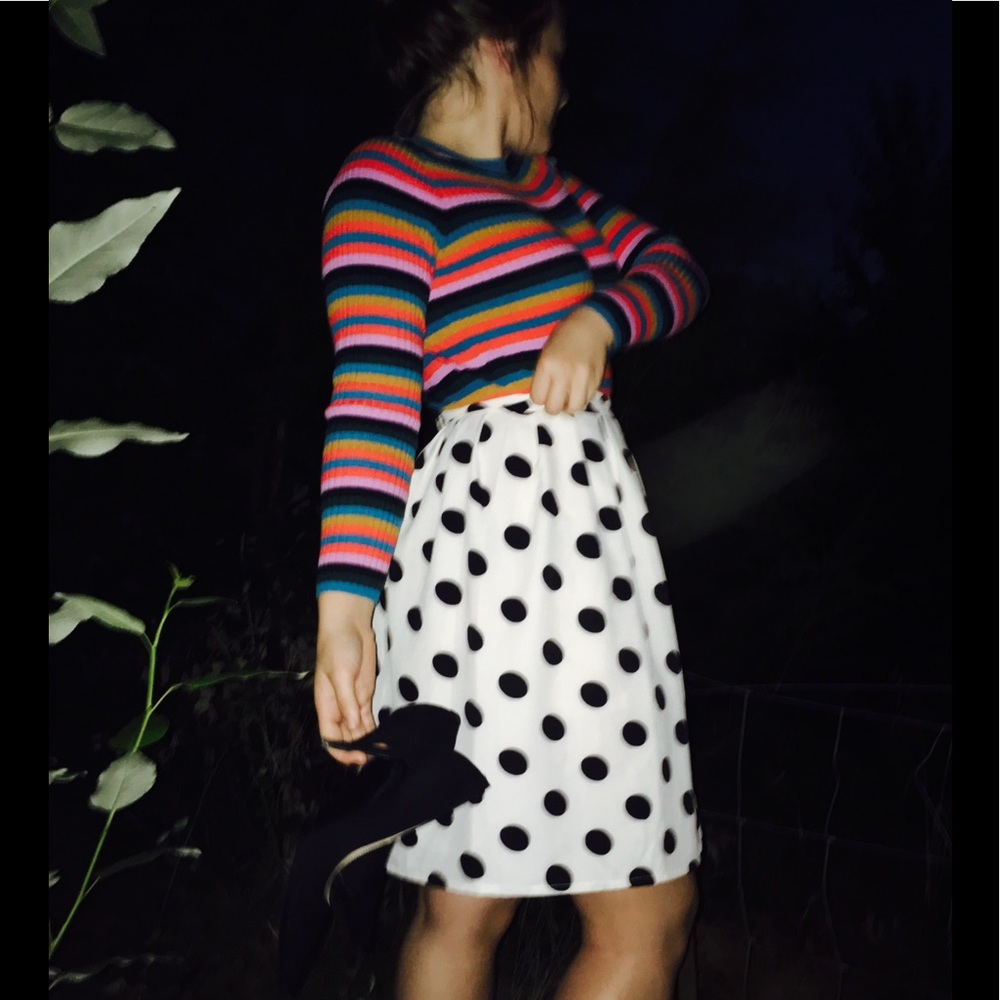 High waisted black and white polka dot skirt