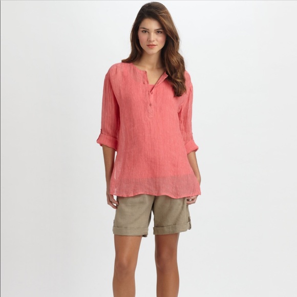 Eileen Fisher Tops - Eileen Fisher Linen Round Neck Henley Linen Tunic