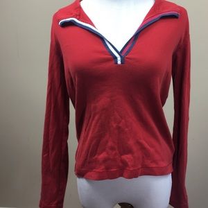 Women's red Tommy Hilfiger v-neck long sleeve.