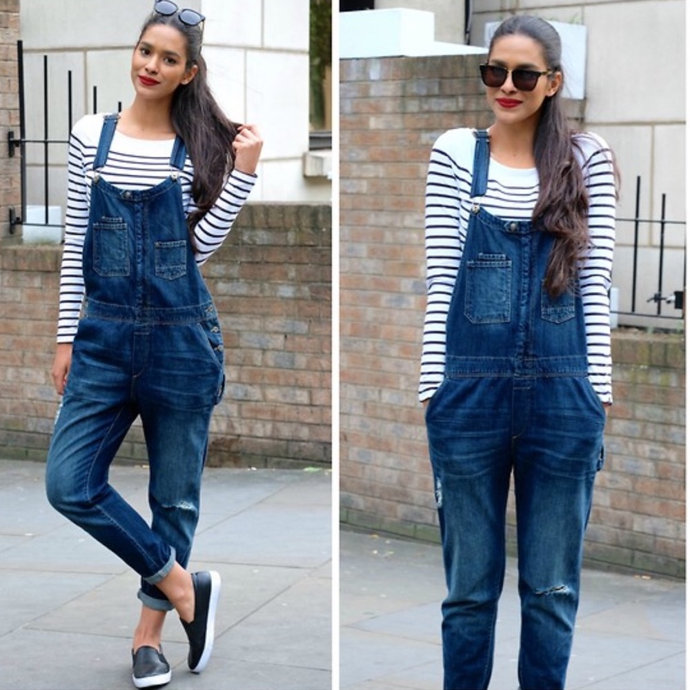 H&M Distressed Denim Overalls
