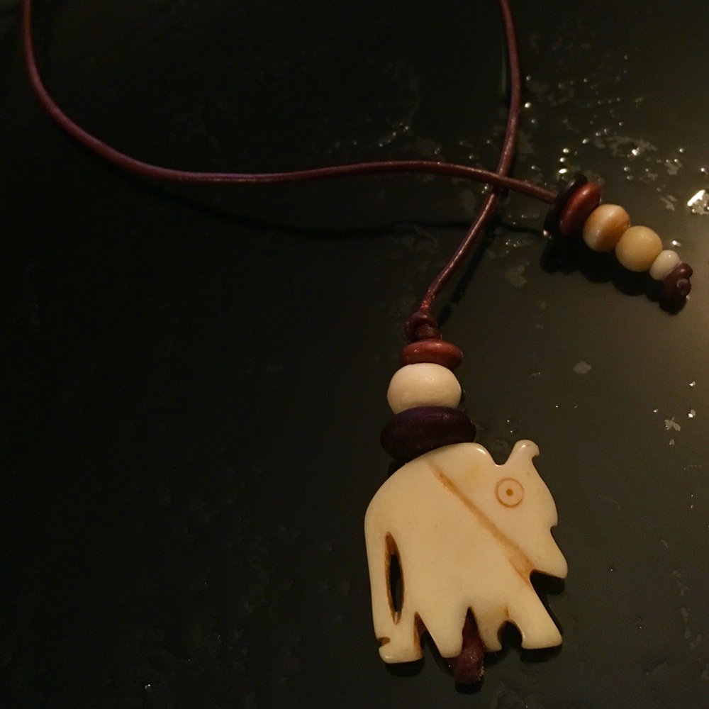 NEW Bone Elephant, Wood, Bone & Horn on Leather