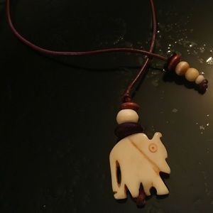 NEW Bone Elephant, Wood, Bone & Horn on Leather