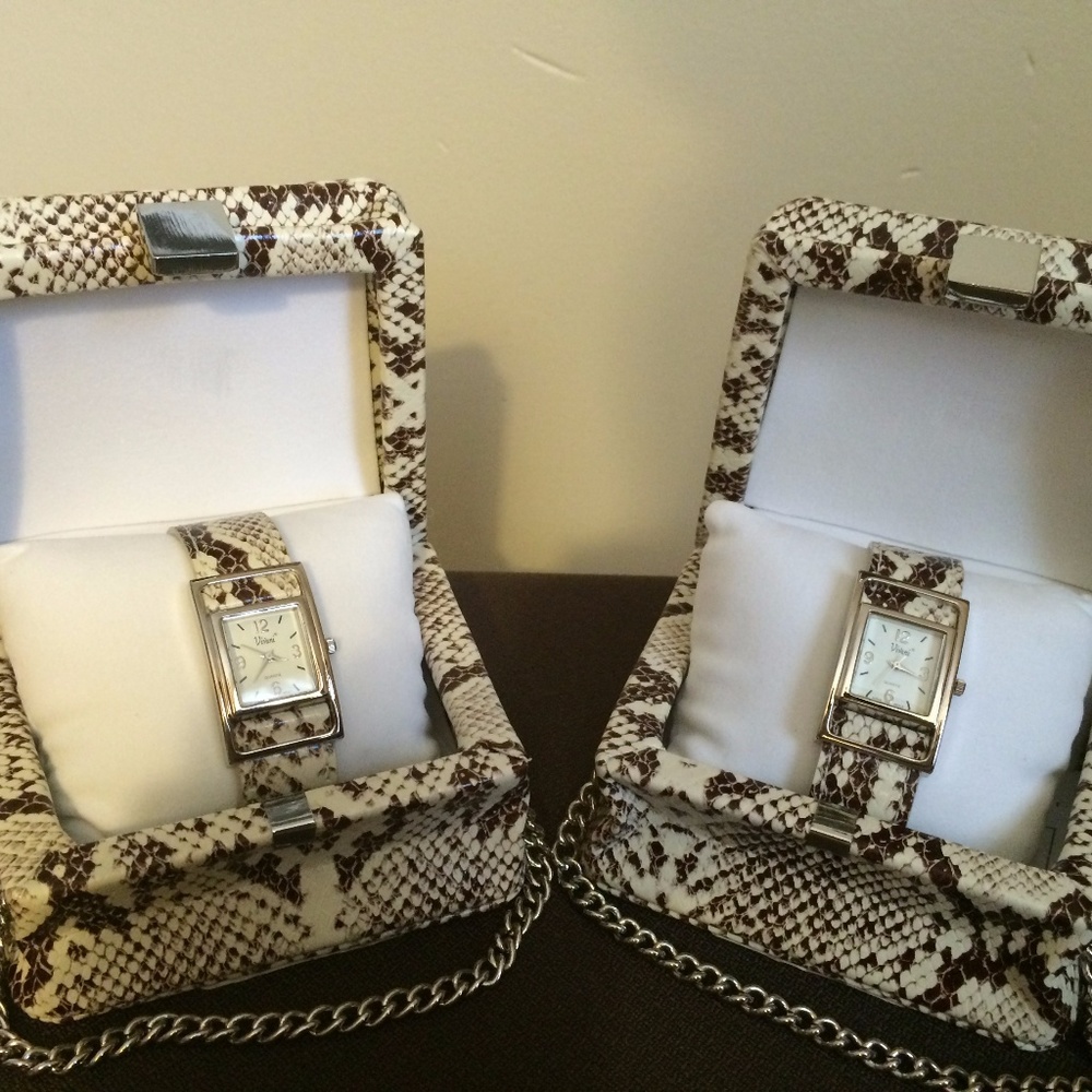 Set of 2 Snake Strap Fashion Watches W/Gift Boxes