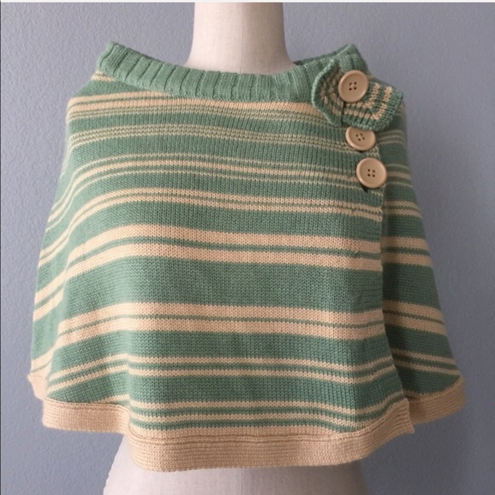 Anthropology NWT green and cream poncho size all💚