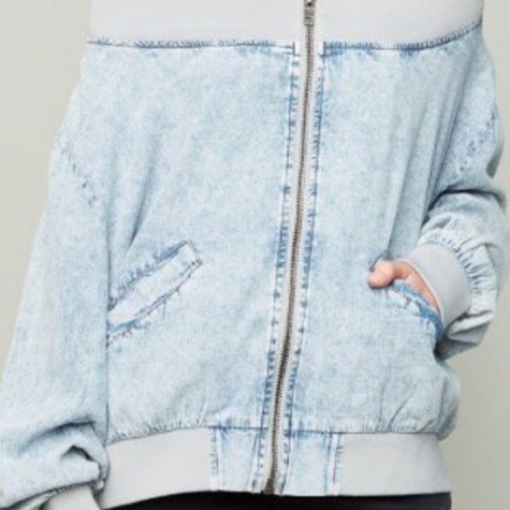 Off The Shoulder Demin Bomber Jacket