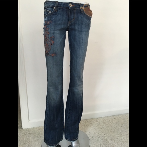 *Flared* NWT Distressed Faded Retro Embroidered Paisley Jean with Flared Legs - Picture 7 of 8