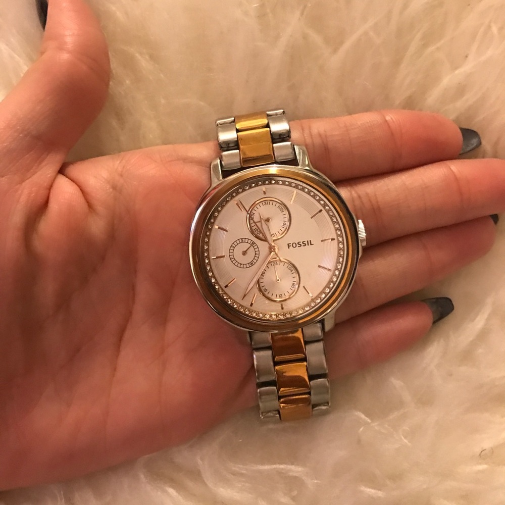 Silver and gold accent Fossil watch