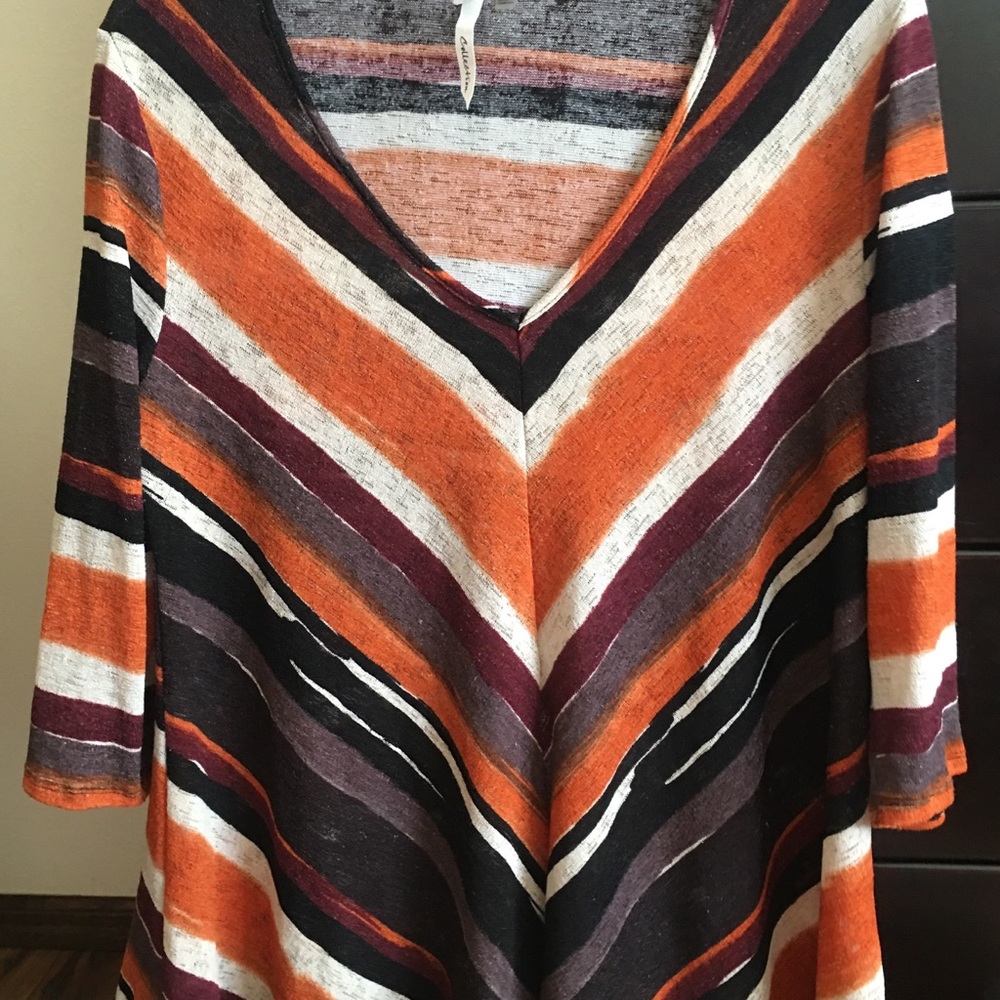 Orange Brown and White Ladies Top Sz XL