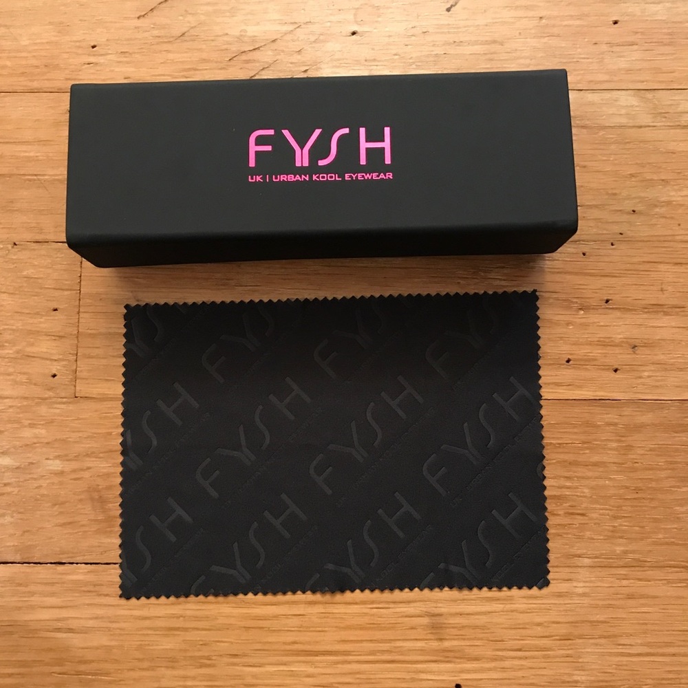 Fysh brand eyeglass case with cleaning cloth