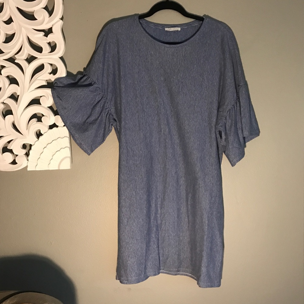 Zara striped dress with ruffle sleeve