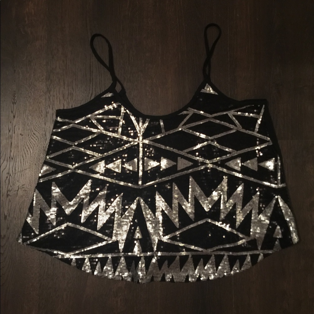 Black and silver sequin Aztec tank top