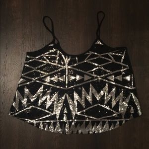 Black and silver sequin Aztec tank top