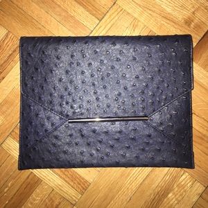 Envelope Clutch, Navy Faux Ostrich Leather
