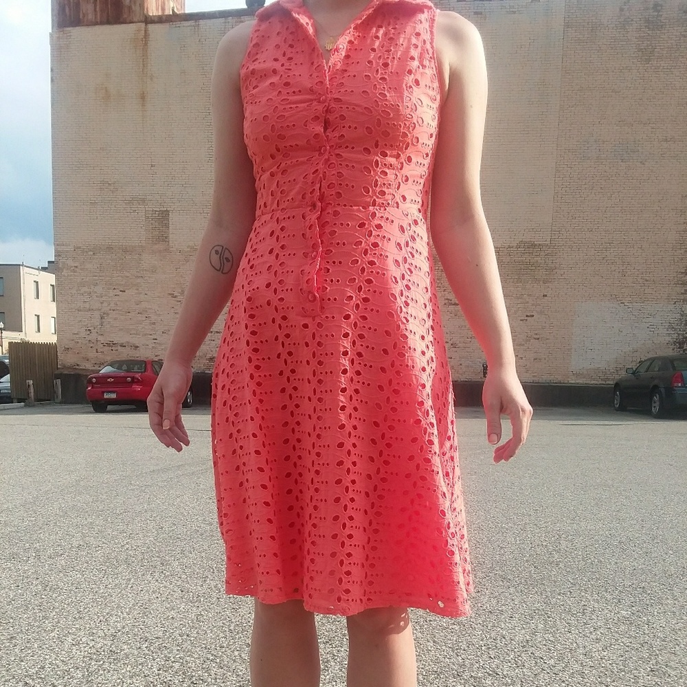 Apricot salmon Modcloth eyelet lace shirtdress