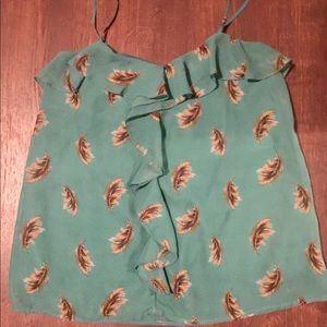 Teal feather pattern flowing tank top