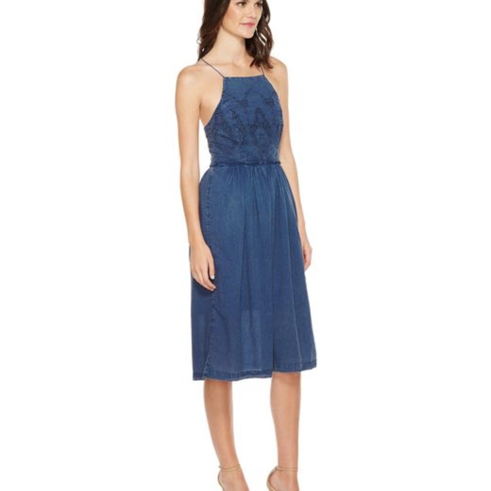 Lucky Brand Schiffli Bib Embroidered Denim Dress