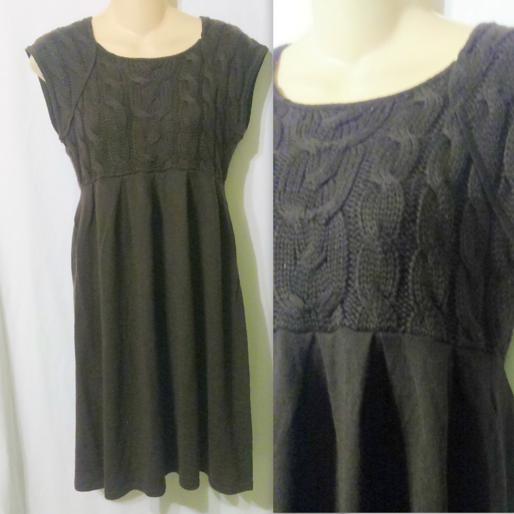 FEVER Brown Cable Knit Bodice Knit Dress *