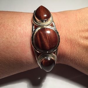 Artisan Crafted Red Tiger's Eye Sterling Cuff  QVC