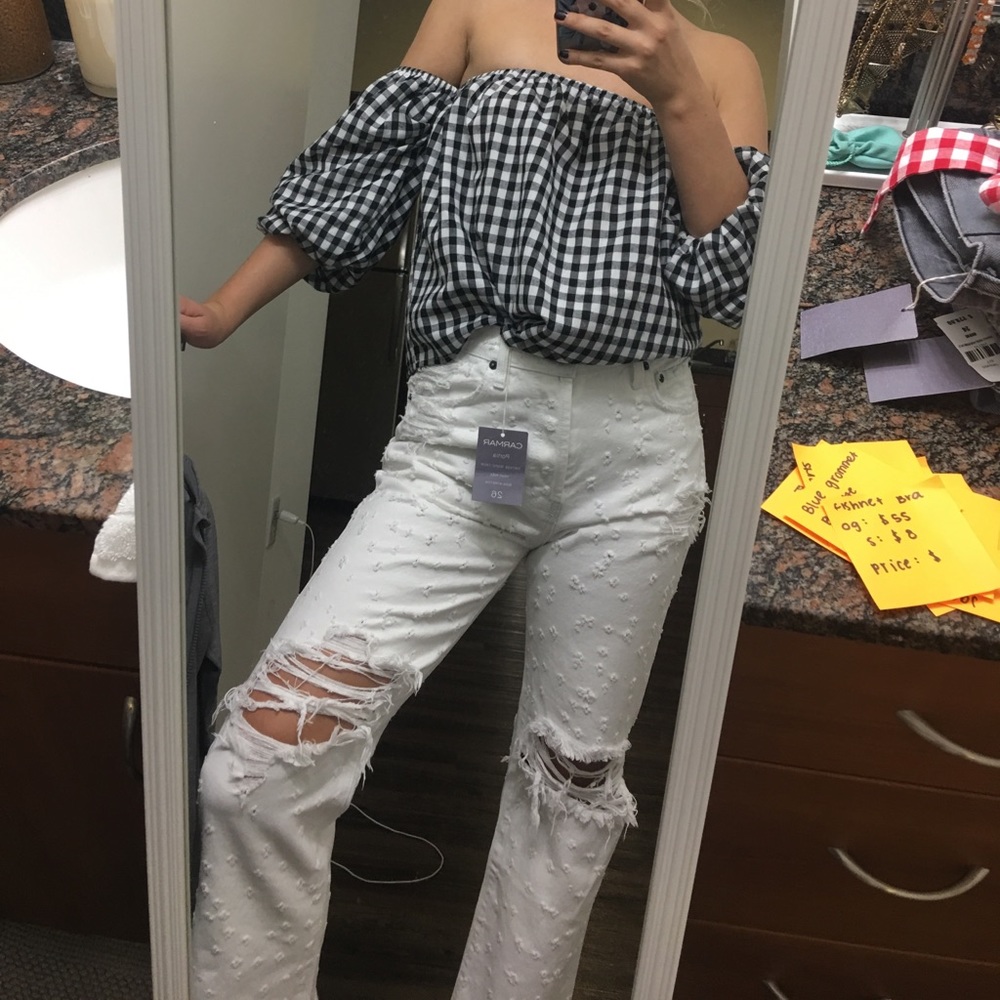 Gingham off the shoulder top