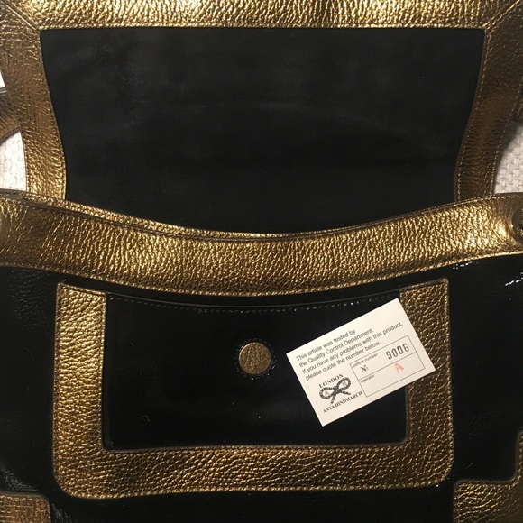 Anya Hindmarch Black Patent & Gold Shoulder Bag - Picture 2 of 5