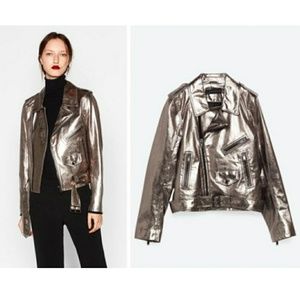 Zara Metallic Leather Biker Jacket Zara Metallic Leather Biker Jacket