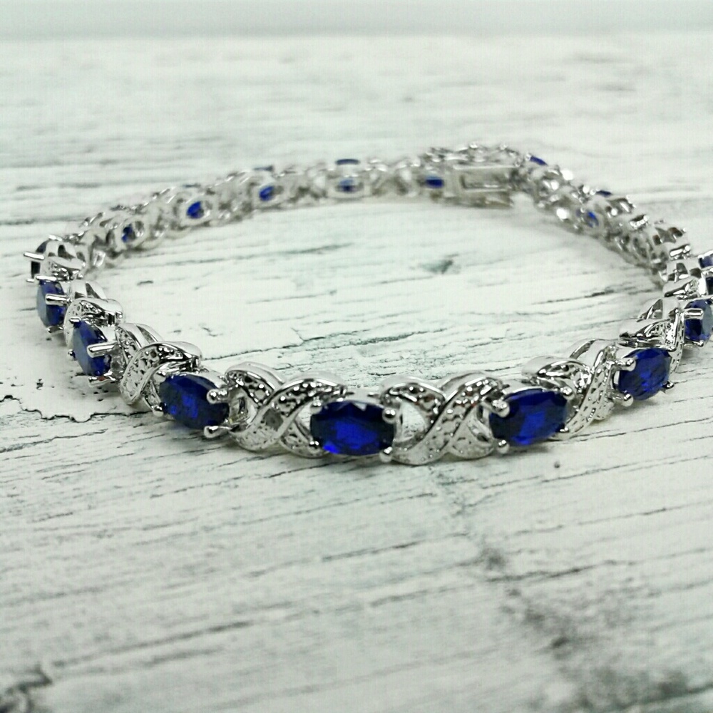 Genuine Diamond & Lab-Created Sapphire Tennis Brac