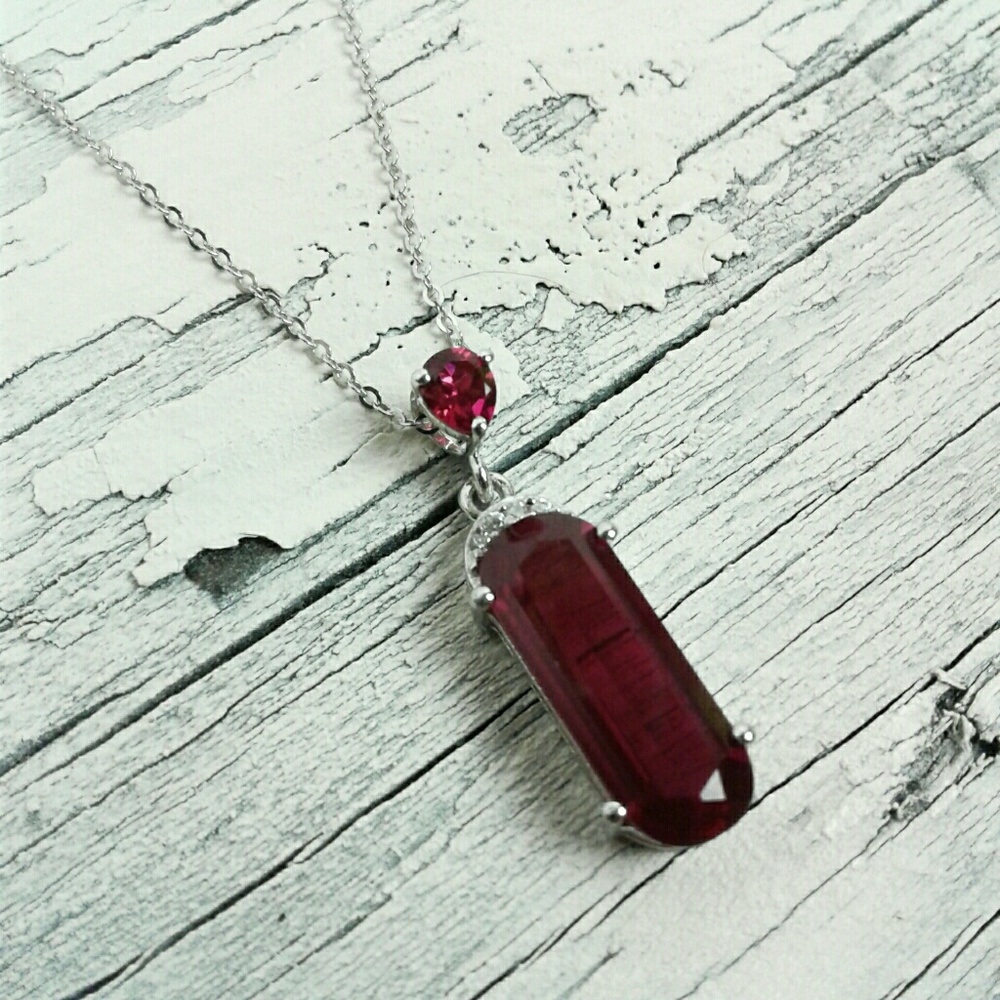Genuine Diamond & Lab- Created Ruby Necklace
