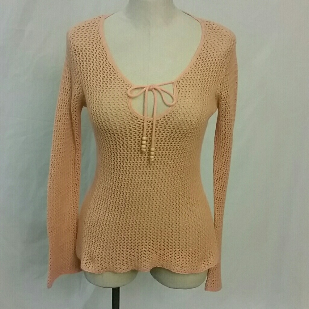 Axcess crochet knit sweater blouse Peach  S