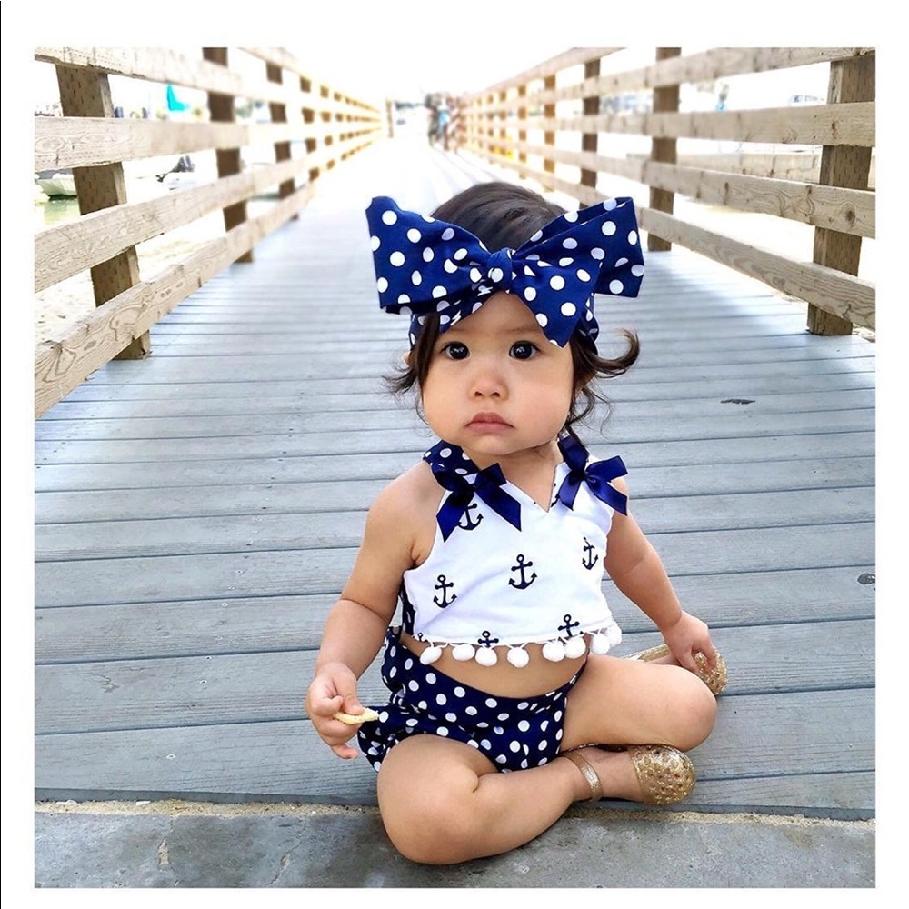 Girls Anchor Tops+Polka Dot Briefs Outfits Set