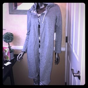 Hooded long cardigan with distressed back details