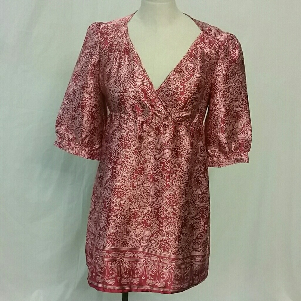 Tramp 3/4 sleeve Paisley pink Silky Dress M