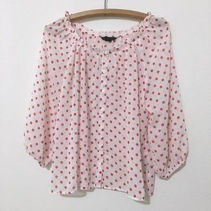 H&M Pink White Red Polka Dot Sheer Blouse Top H&M Pink White Red Polka Dot Sheer Blouse Top