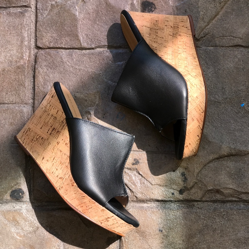 Cork Black Leather Wedge Platform Sandal - Picture 7 of 8