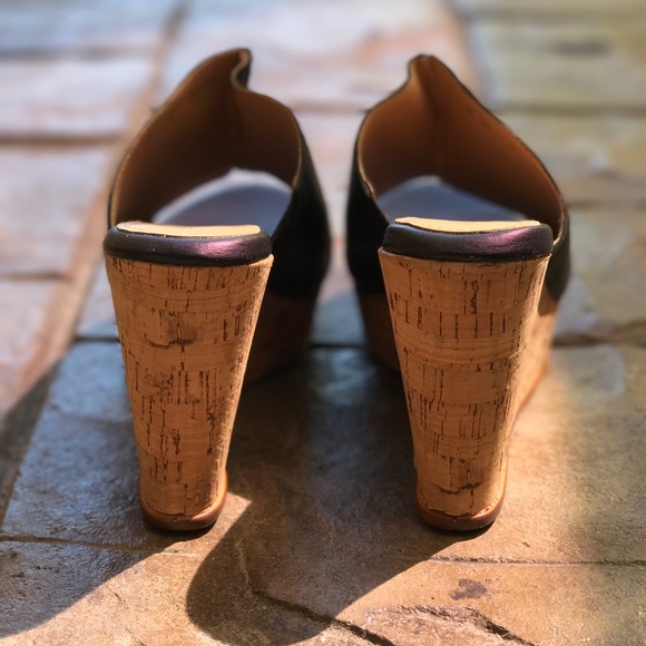 Cork Black Leather Wedge Platform Sandal - Picture 5 of 8