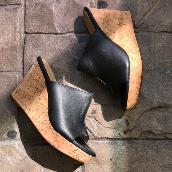 Cork Black Leather Wedge Platform Sandal - Picture 7 of 8