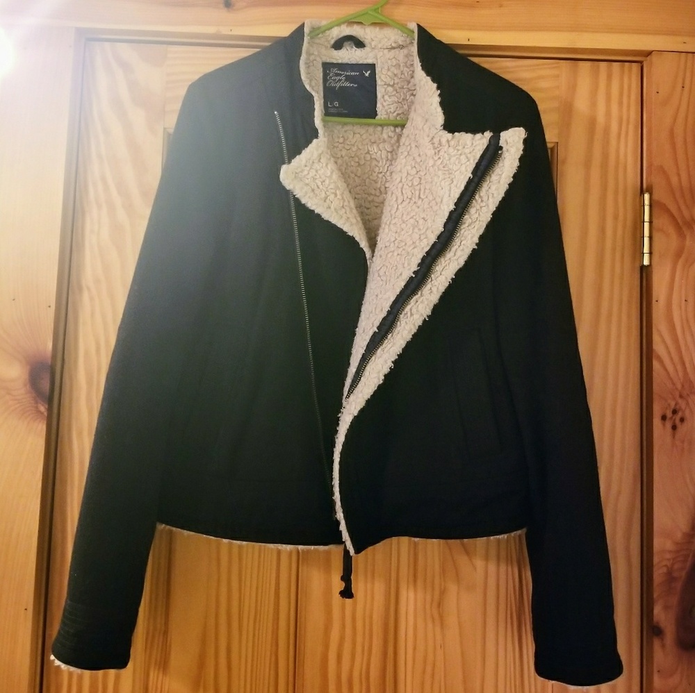 American Eagle Black Wool Moto Jacket