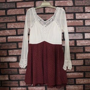 FREE PEOPLE LACE DRESS WITH EMBROIDERED MESH TOP FREE PEOPLE LACE DRESS WITH EMBROIDERED MESH TOP