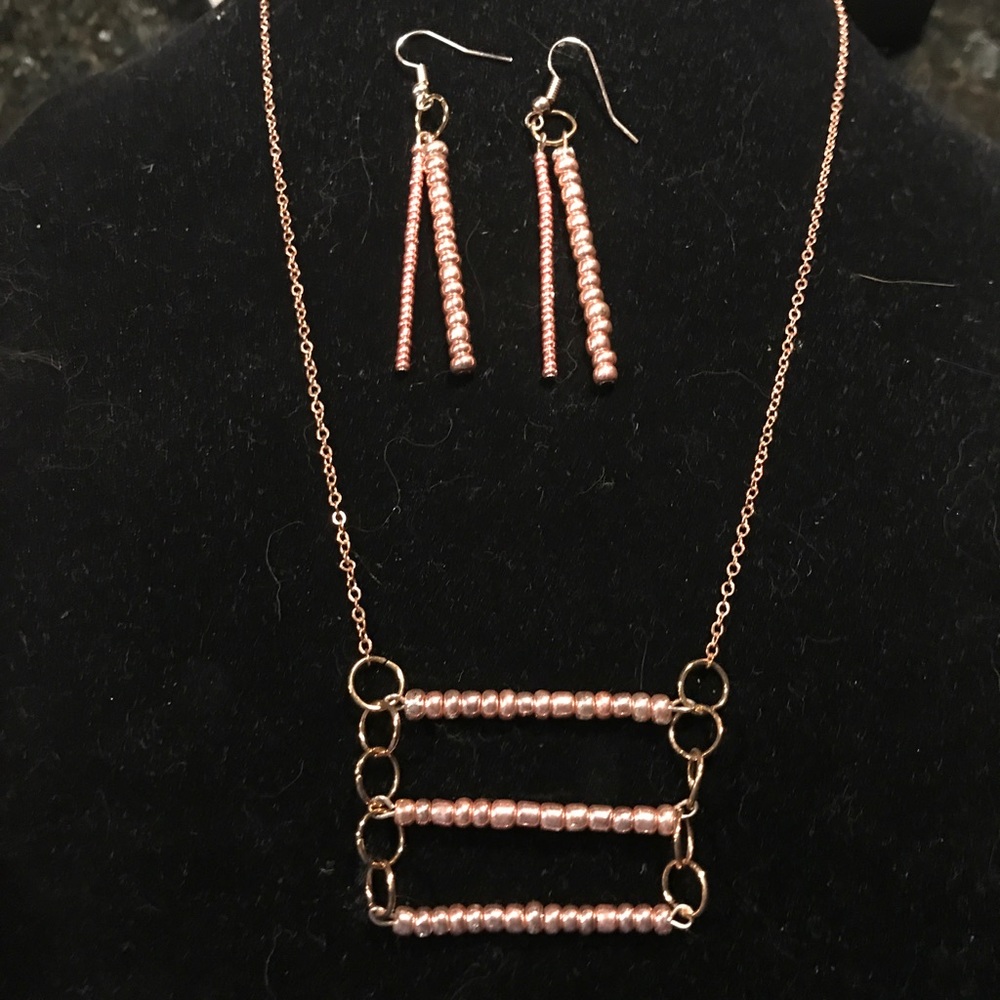 Glass rose gold beaded earrings & necklace set
