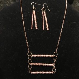 Glass rose gold beaded earrings & necklace set