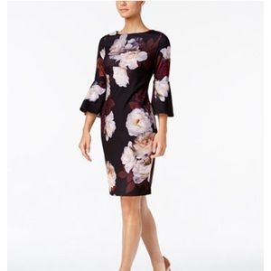 NWT Calvin Klein Bell Sleevs Floral Shealth Dress NWT Calvin Klein Bell Sleevs Floral Shealth Dress