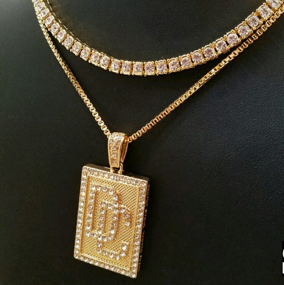 14K GOLD PLATED ICED OUT CHAINS COMBO - Picture 2 of 2