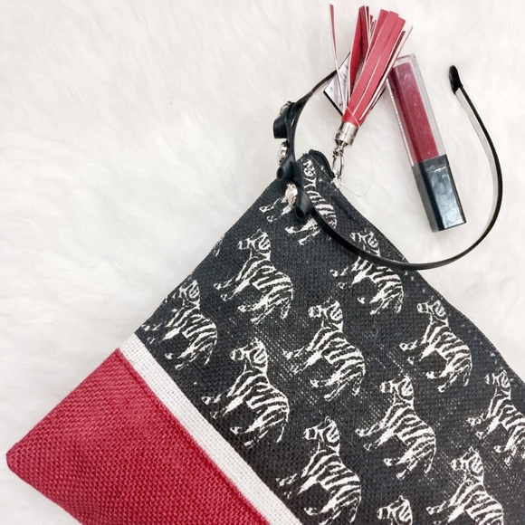 Black White & Red Zebra Print Jute Clutch - Picture 4 of 7