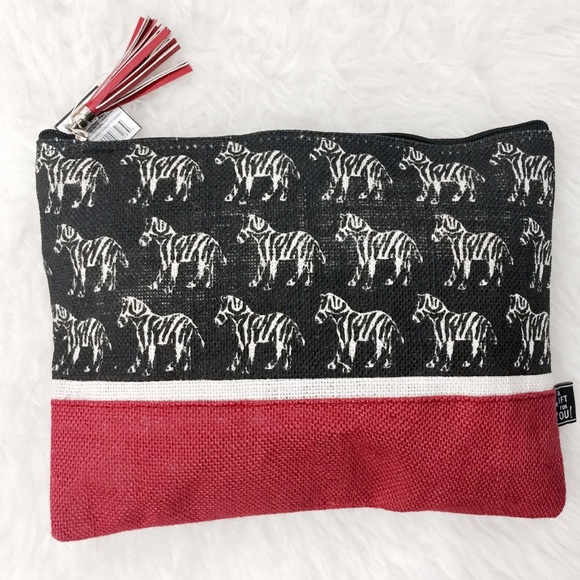 Black White & Red Zebra Print Jute Clutch - Picture 5 of 7