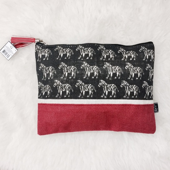 Black White & Red Zebra Print Jute Clutch - Picture 6 of 7